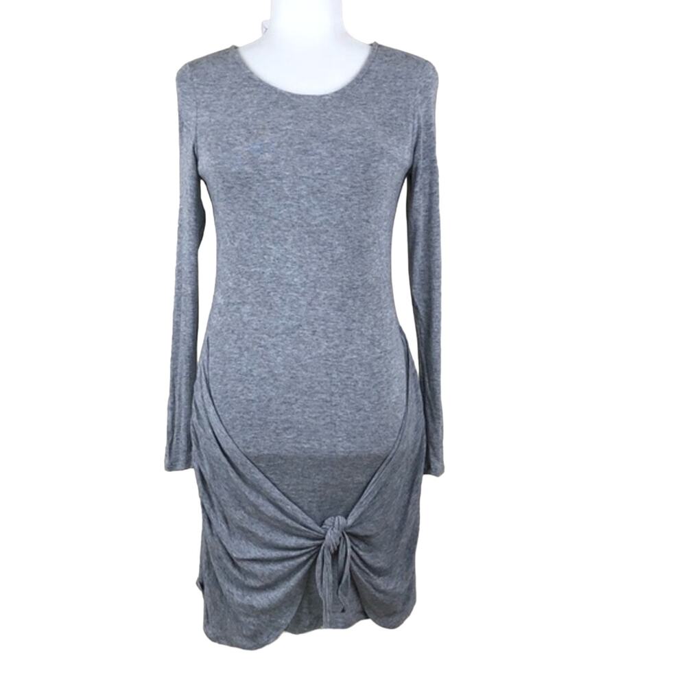 OLIVACEOUS Front‎ Tie Long Sleeve Gray Dress Medium Stretch Modern Minimalist M